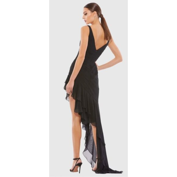 Mac Duggal Black Asymmetrical Ruffled V-Neck Chiffon Dress Size 4 NEW $348 [jb] - Picture 2 of 10